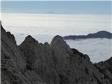 Vilice 2341 Na sredini Staničev vrh, iz megle se dviga grebenček proti Kamniškemu vrhu.