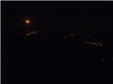 razgled z Javorce ob polnoči, luna je točno nad Velenjem