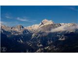 Julijske Alpe kot jih vidijo ptice. Mišelj vrh, Triglav, v ospredju Tosc.