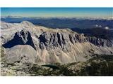 Julijske Alpe kot jih vidijo ptice.  Dolina sedmerih jezer in Zelnarica, Kopica. Zadaj Debeli vrh. 