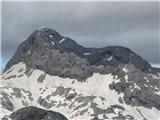 Na vrhu Triglava nekaj malega zapadlega snega.