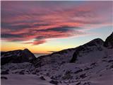 Čudovite barve ob sončnem zahodu - levo na sliki je Kalška gora in njen greben. 