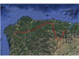 Camino Lebaniego – z morskih obal v objem gora GPS sled. Modra črta je Camino Lebaniego, dolg 114 kilometrov, prvi del celotne prehojene poti