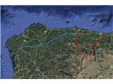 GPS sled. Modra črta je Camino Primitivo, dolg 310 kilometrov, četrti, zadnji del celotne prehojene poti