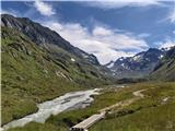 Dva dni v okolici Franz-Senn-Hütte (Stubajske Alpe) - Rinnenspitze (3003 m; 7SS), Rinnensee, ferati Ferata Höllenrachen I.: sprehod po ledeniški dolini do peklenskega goltanca
