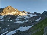 Sommerwanda: Innere (3122 m) in Vordere (2715 m)* - Franz-Senn-Hütte (večer+2. dan) Vordere Sommerwand: zadnja svetloba dneva pada na Sommerwandski ledenik