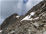 20.-21. julij 2020: Habicht (3277 m) in Kalkwand Vzpon proti zaključnemu delu z vrhom v ozadju