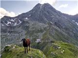 20.-21. julij 2020: Habicht (3277 m) in Kalkwand Ozaljšan pogled proti koči in Habichtu za njo