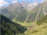 Hohe Geige (3394 m) - prvak severnega dela gorstva Vzpon proti Rüsselsheimer Hütte III.: pogled navzdol po poti