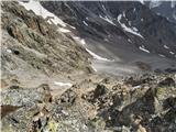 Hohe Geige (3394 m) - prvak severnega dela gorstva Zavarovano prečenje do običajne poti III.: krušljiv in nevaren sestop