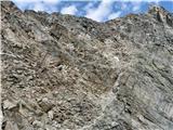 Hohe Geige (3394 m) - prvak severnega dela gorstva Sestop po razbitem pobočju II.: pogled proti razdrapanemu vršnemu delu 