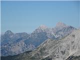 v Italijo, levo Strma peč, greben Špikov - najvišji je Montaž, desno od njega Koštrunove špice