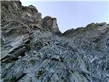 Mogočni Piz Linard (3410 m) z okolico, 25.-26.8.2020 (Silvretta) Pogled nazaj:lažje plezanje v spodnjem delu II.