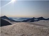 Klasika Stubajskih Alp - Zuckerhütl (3507 m), Wilder Pfaff (3456 m) in Wilder Freiger (3418 m) Prehod ledenika Übertalferner III.: pogled nazaj proti Becherhaus