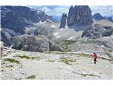 Sextenski Dolomiti-Croda Fiscalina di Mezzo-2675m Še zadnji pohodnik iz naše skupine gre proti vrhu.