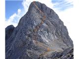 približna skica za najlažjo smer vzpona čez zahodni greben na Debeli vrh