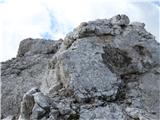 Dovški Gamsovec 2442m Na vrh desno po naravno vklesanih stopih,nazaj pa levo čez skalni odstavek s preprijemi